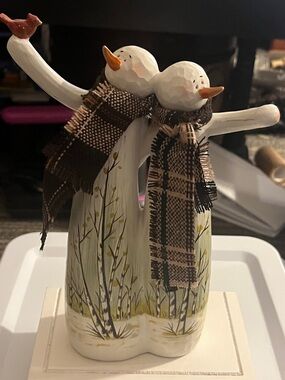 Birch wood Snowman Couple Figurine (see description)